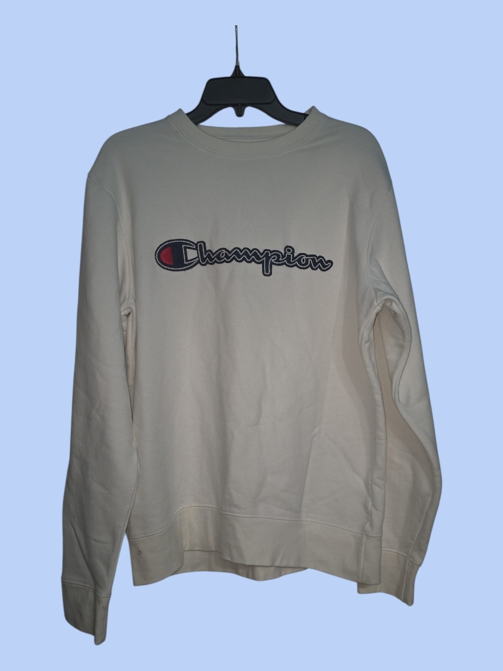 Champion Cream Crewneck Sweatshirt with Embroidered Logo